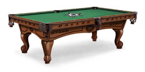 8' pool table shown in Chardonnay finish and optional Dallas Stars table cloth